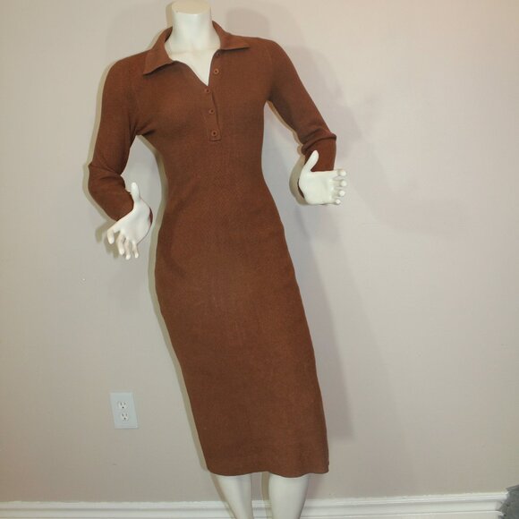 Aritzia Babaton Wolfgang midi brown long sleeve dress knit size Medium - Picture 3 of 8